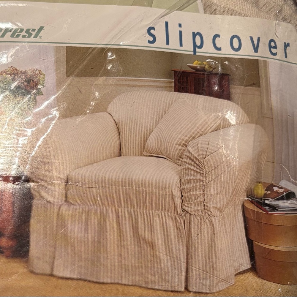 Sure Fit Beige Stripe Chair Slipcover
